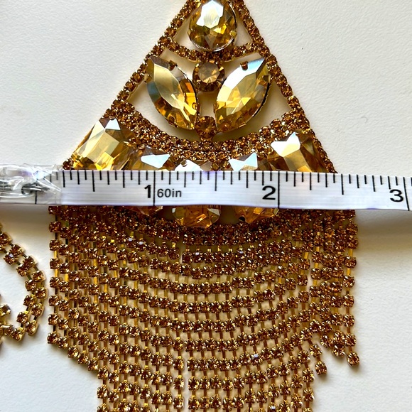 Huge gold sparkle rhinestone fancy large drop earrings - Picture 6 of 8